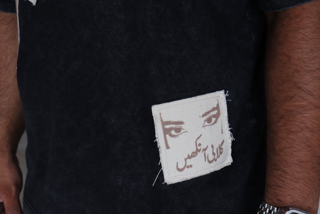 'Patches of Home' – Oversized Black Acid-Washed 100% Cotton Tee