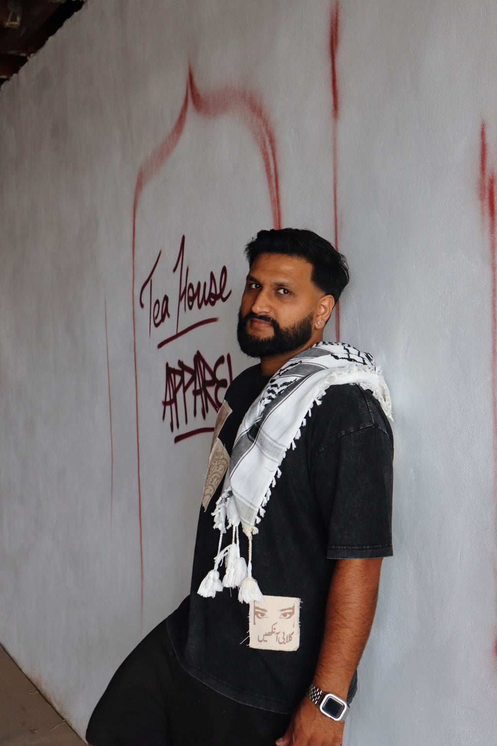 'Patches of Home' – Oversized Black Acid-Washed 100% Cotton Tee