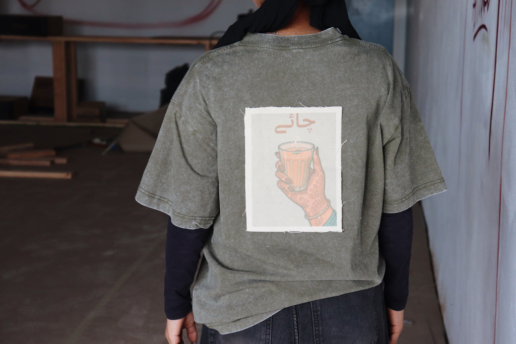 'Chaiwali' – Oversized Army Green Acid-Washed 100% Cotton Tee