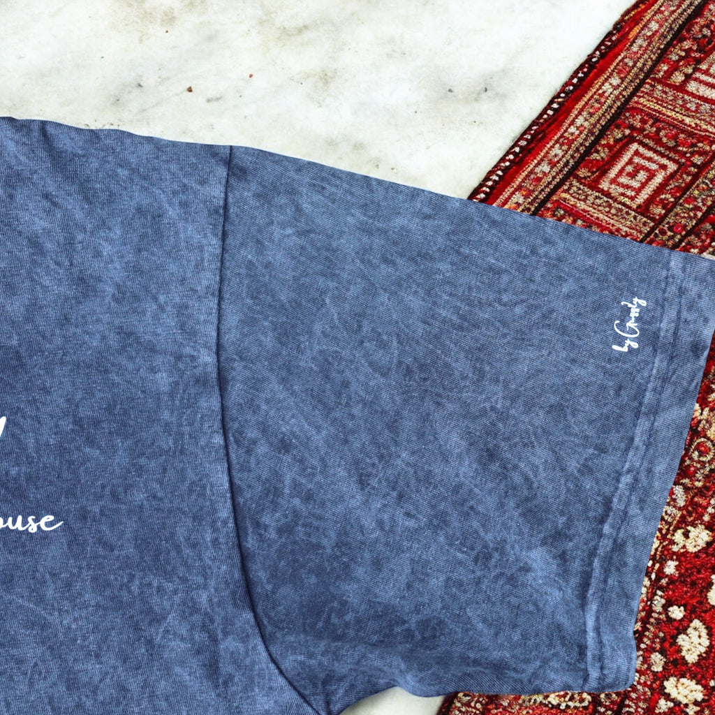 “This Is a Tea House” – Oversized Navy Acid-Washed 100% Cotton Tee