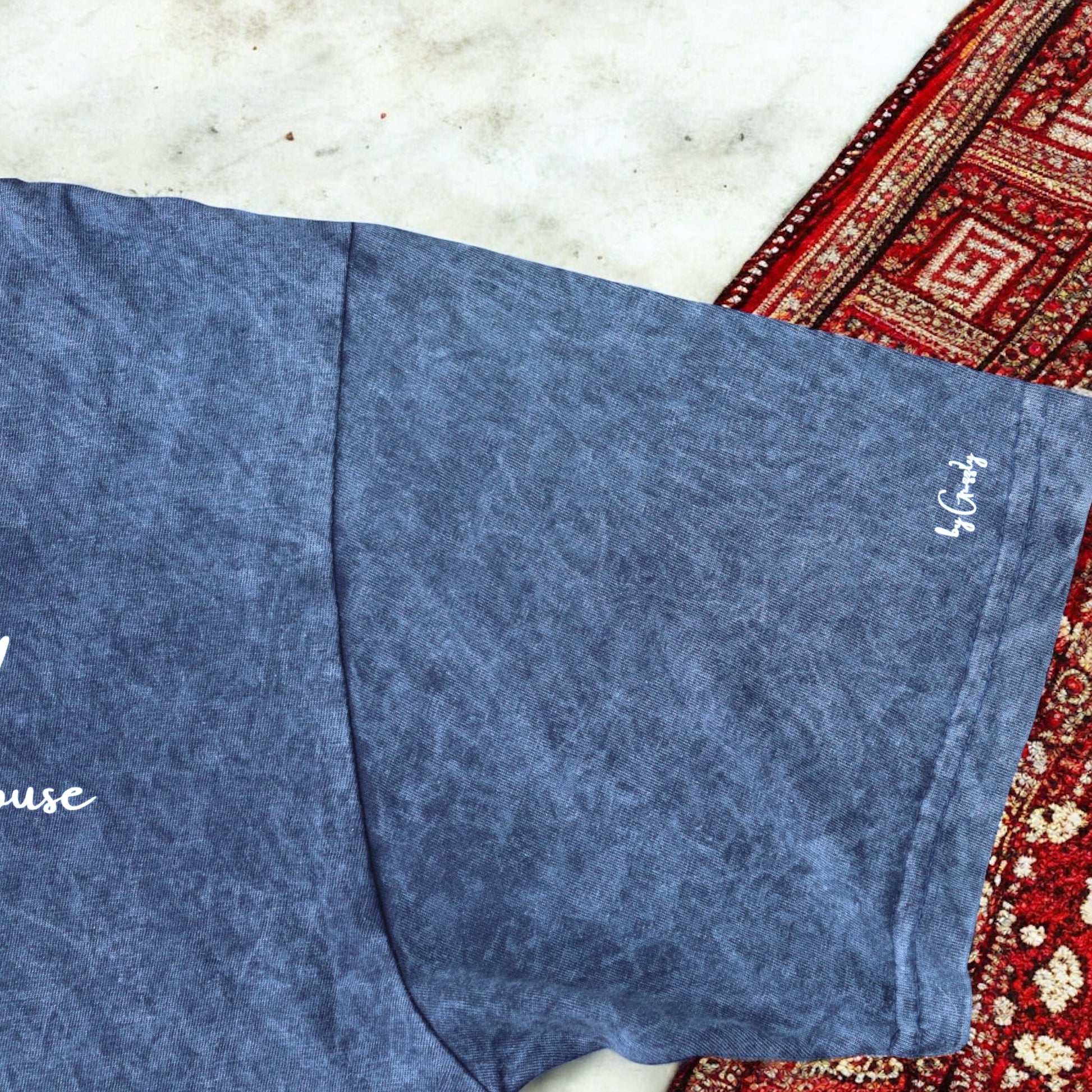 “This Is a Tea House” – Oversized Navy Acid-Washed 100% Cotton Tee